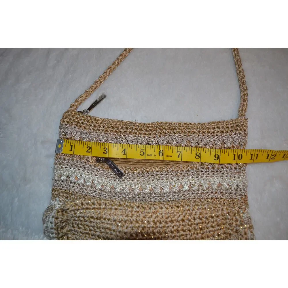Staw Studios Crochet Cream Tan and Gold Hobo Shoulder Bag Boho - Picture 2 of 6